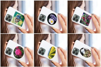 Phone case stickers of Flowers on cell phones.