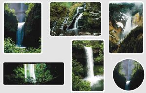Waterfall stickers sheet showing six images.