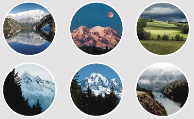 A Phone case stickers of mountains sheet is pictured.