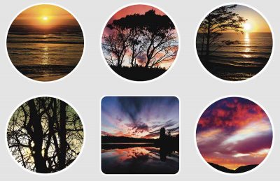 Sunset stickers for phone cases are pictured.