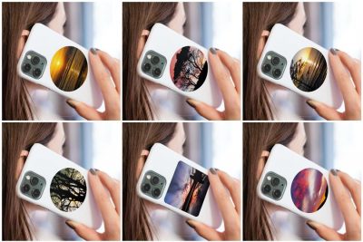 Sunset stickers for phone cases pictured.