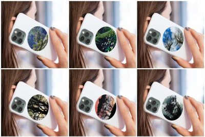 Phone case stickers of trees.